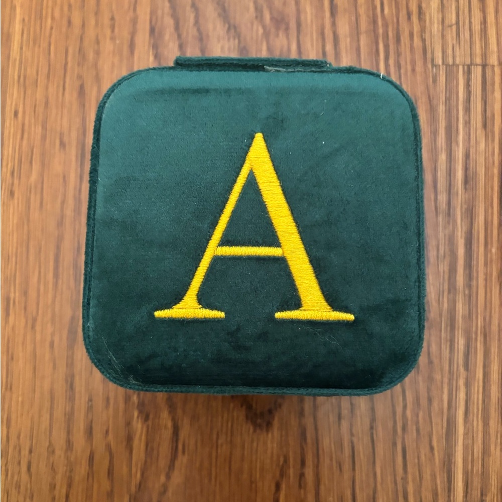 Parima Green Velvet Jewelry Box with Gold Letter A